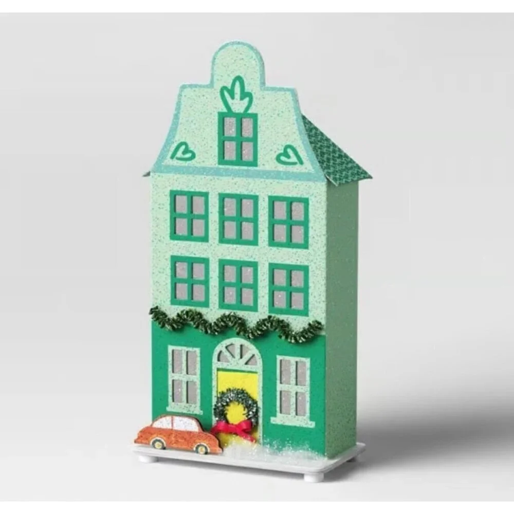 Target Lit LED Paper House Christmas Village Building  Wondershop™ Green Glitter
